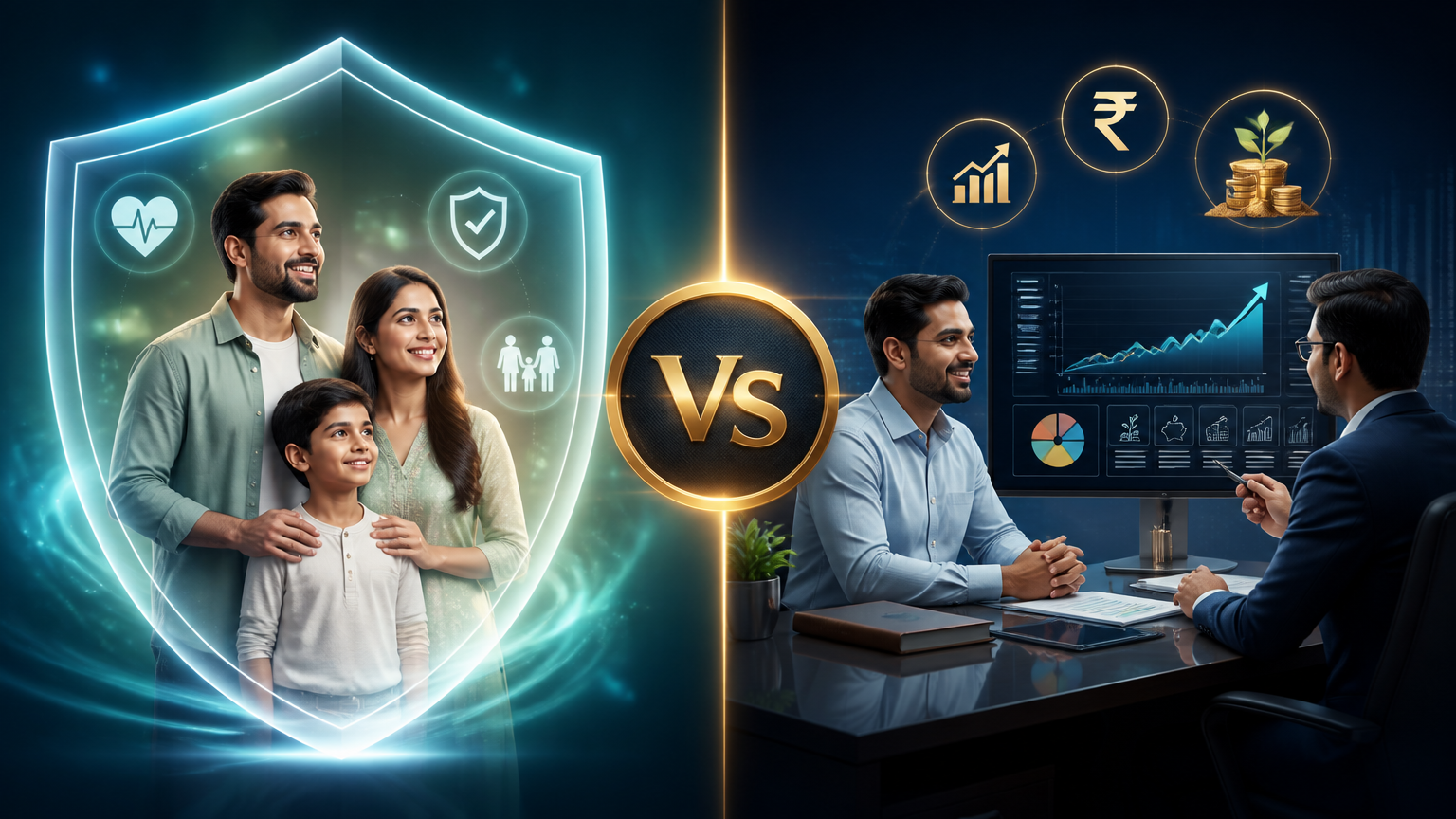 Term Insurance vs ULIP comparison showing life insurance protection and investment benefits for families in 2026