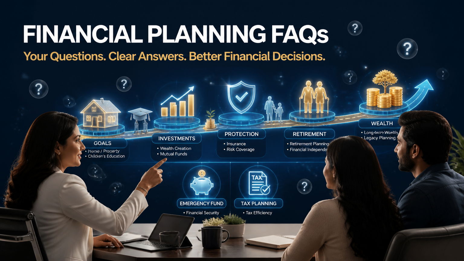 Financial planning FAQs covering investments, insurance, retirement, tax planning and wealth creation