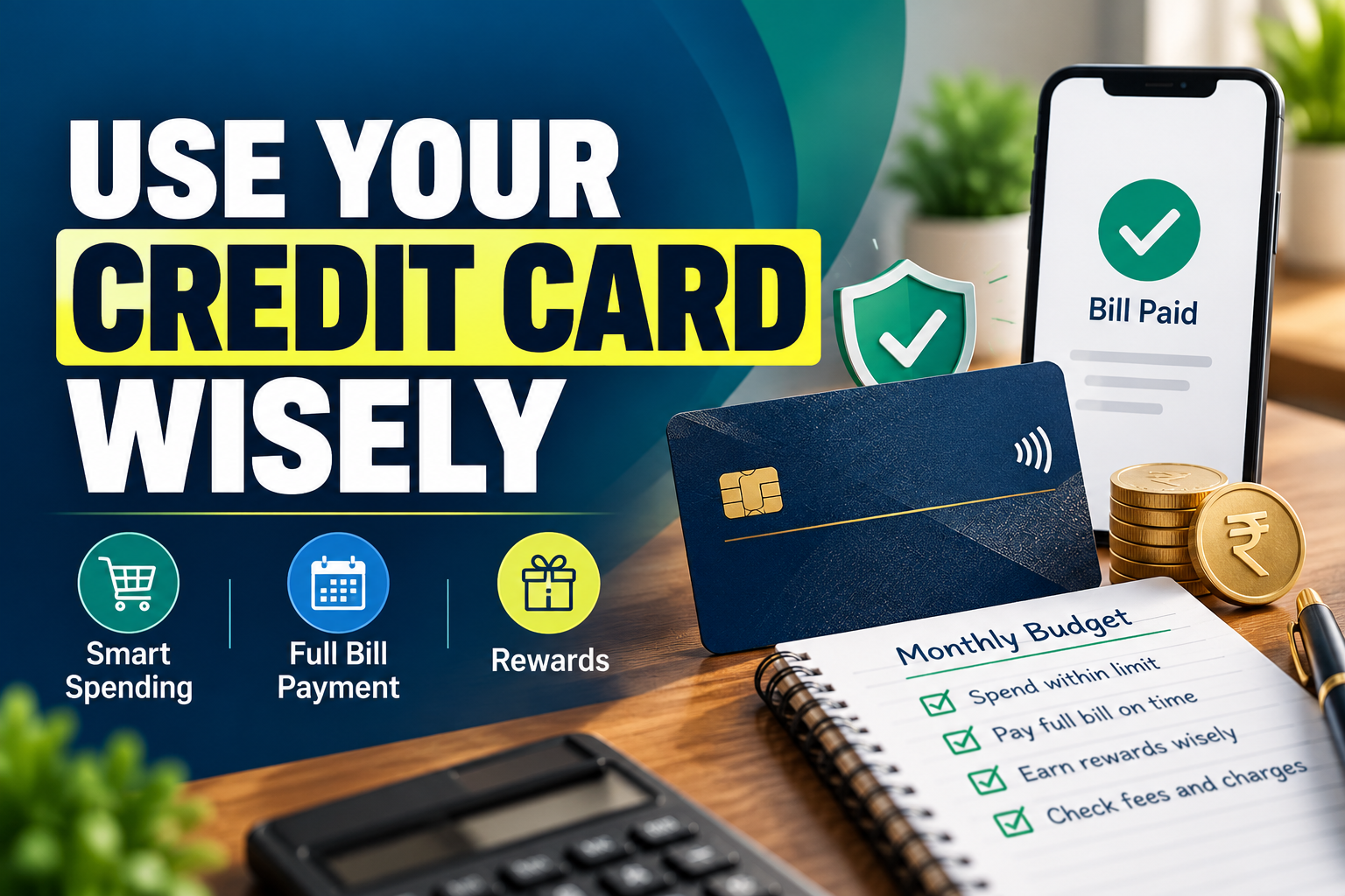 Person checking a credit card bill and monthly budget to use a credit card wisely in India